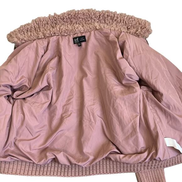 Zara TRF Sz S Faux Shearling Bomber Jacket in Mauve Fuzzy Zip-up Boho Warm - Picture 7 of 16